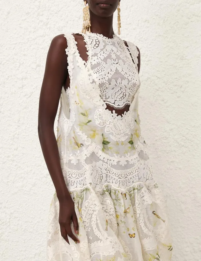 Zimmermann Clothing Harmony Lace Patch Gown Lemon Mixed Print 8211 Women