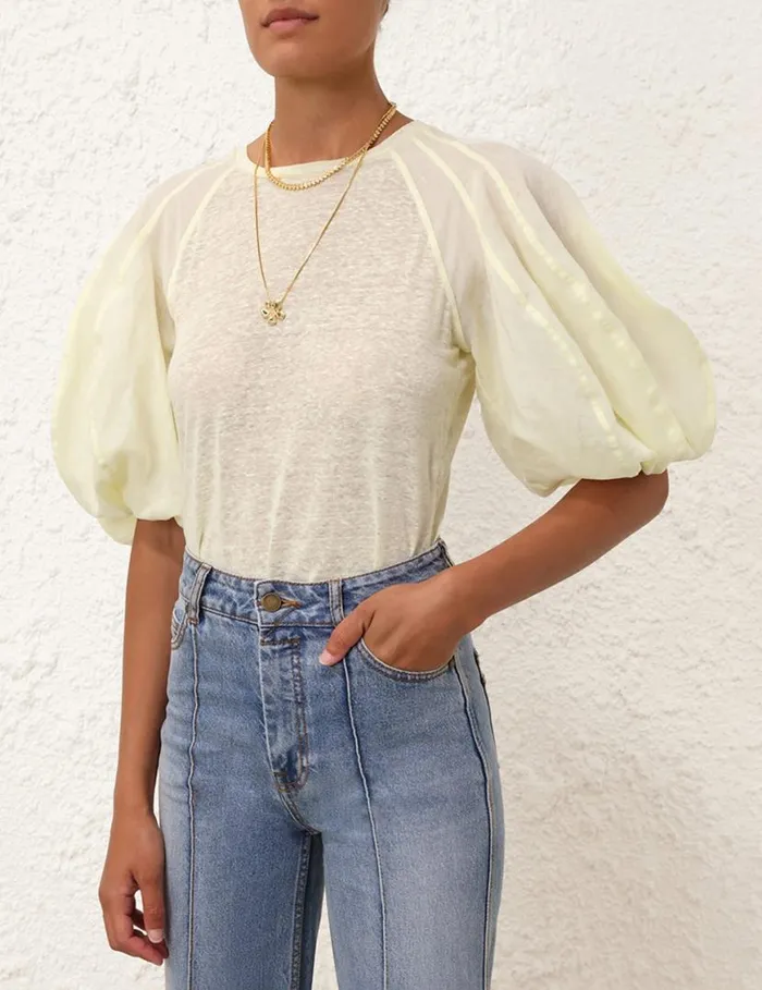 Zimmermann Clothing Lantern Sleeve Tee Citrus 8211 Women