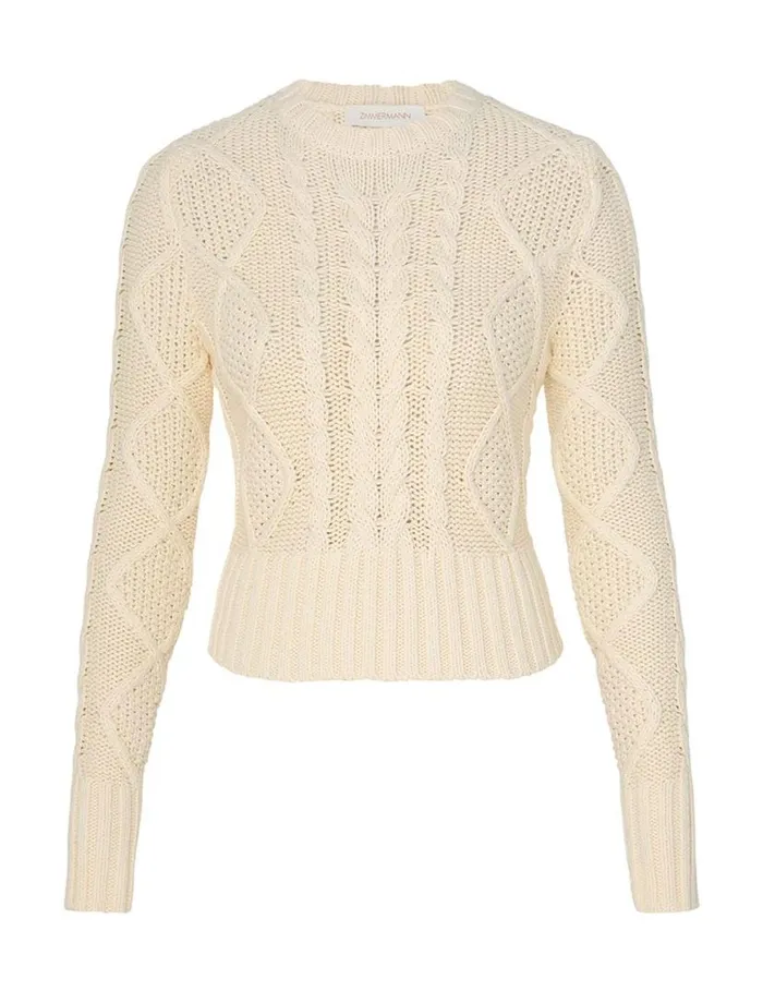 Zimmermann Clothing Natura Cable Sweater Cream 8211 Women