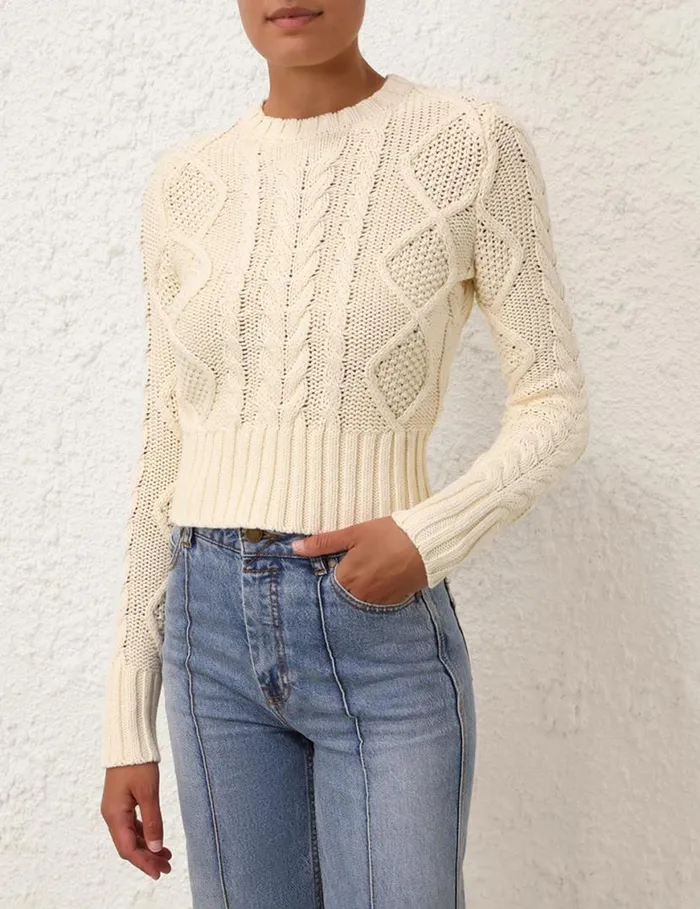 Zimmermann Clothing Natura Cable Sweater Cream 8211 Women