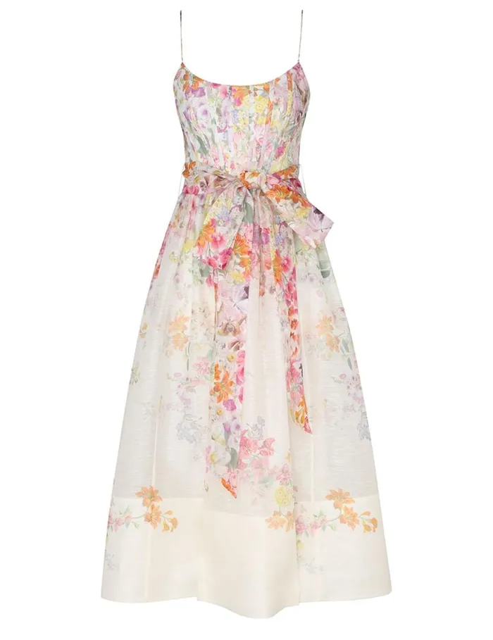 Zimmermann Clothing Natura Corset Midi Dress Kaleidoscope Garden 8211 Women