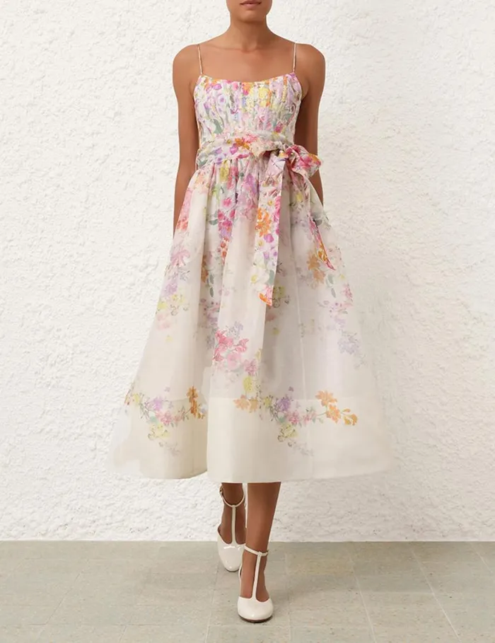 Zimmermann Clothing Natura Corset Midi Dress Kaleidoscope Garden 8211 Women