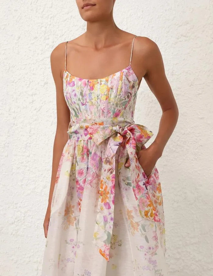Zimmermann Clothing Natura Corset Midi Dress Kaleidoscope Garden 8211 Women