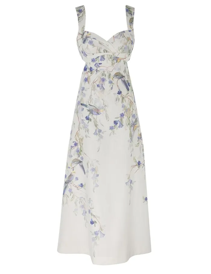 Zimmermann Clothing Natura Midi Dress Blue Birds 8211 Women
