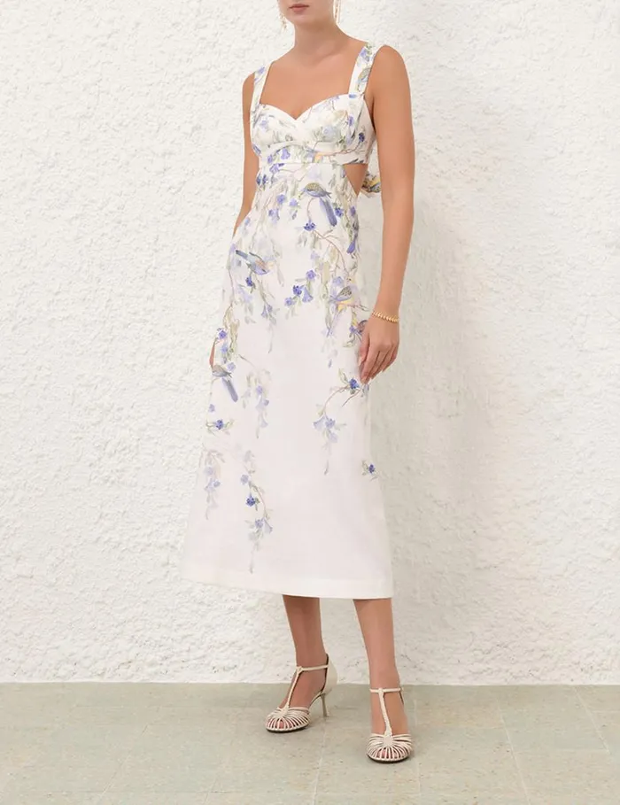 Zimmermann Clothing Natura Midi Dress Blue Birds 8211 Women