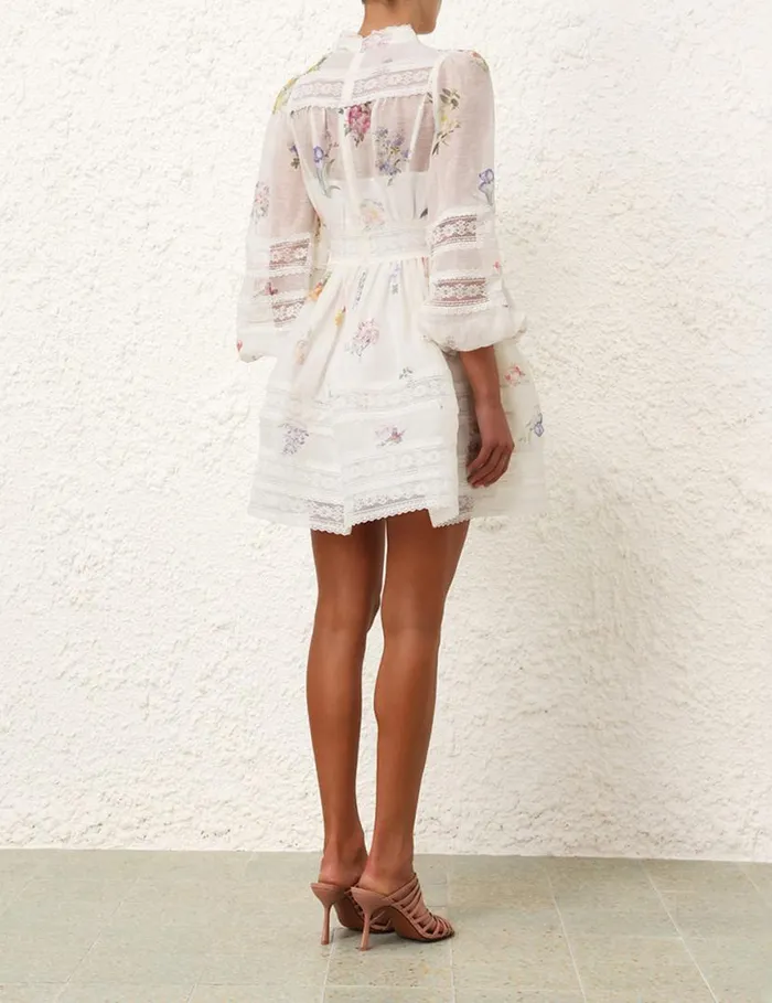 Zimmermann Clothing Natura V Neck Lace Mini Dress Multi Botanical Ivory 8211 Women