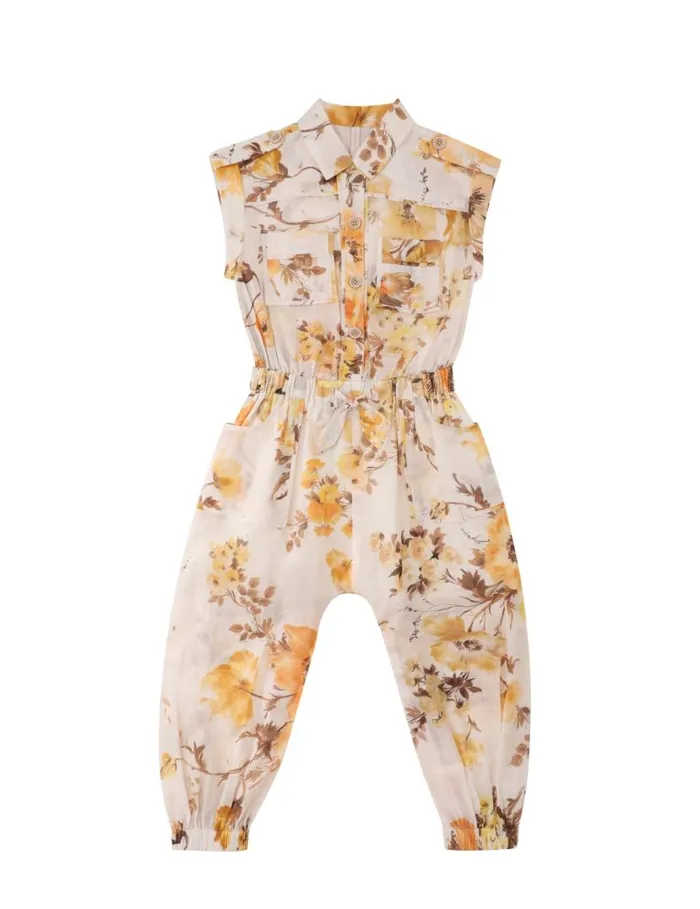 Zimmermann Clothing Ottie Utility Jumpsuit Orange Floral 8211 Kids