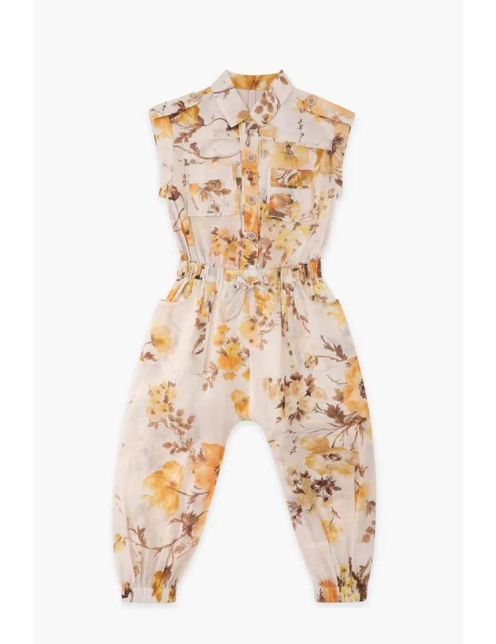 Zimmermann Clothing Ottie Utility Jumpsuit Orange Floral 8211 Kids