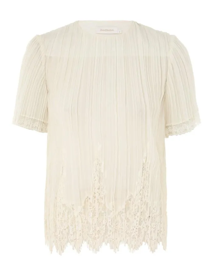 Zimmermann Clothing Pleated Top Cream 8211 Women