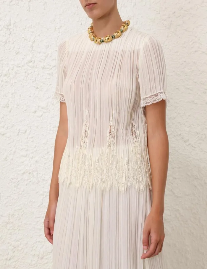 Zimmermann Clothing Pleated Top Cream 8211 Women