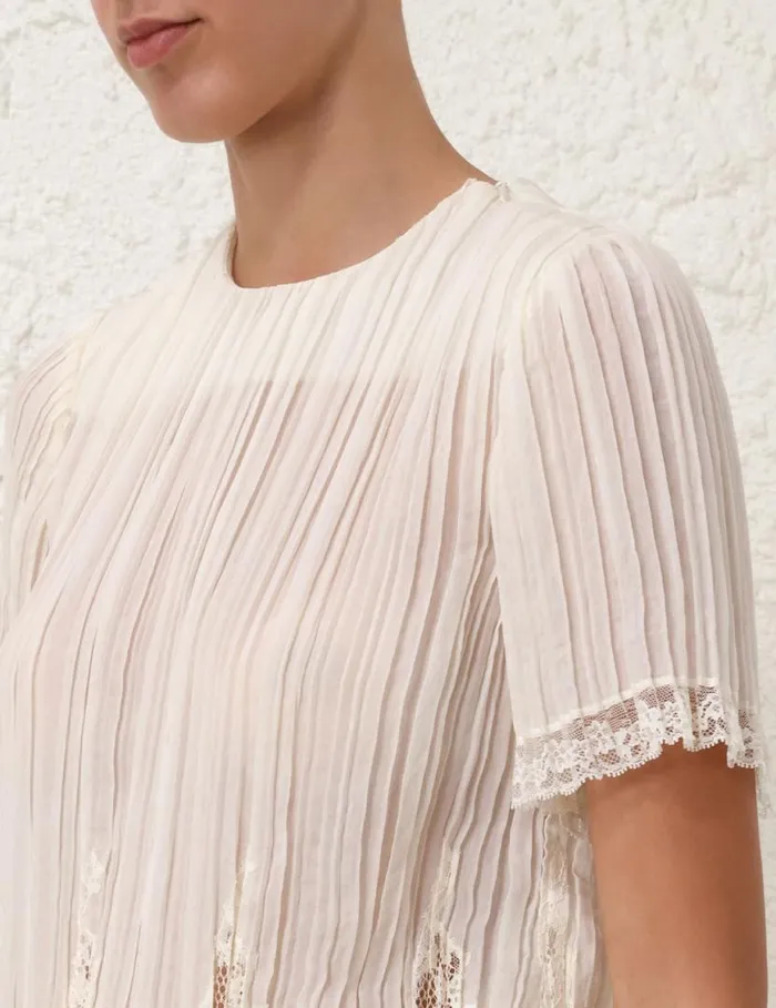 Zimmermann Clothing Pleated Top Cream 8211 Women
