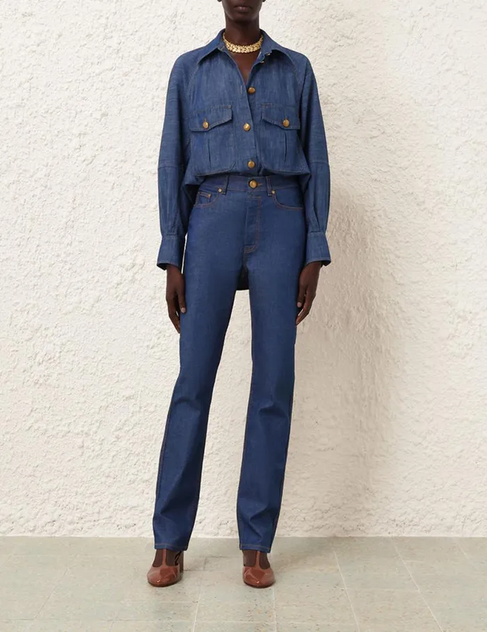Zimmermann Clothing Slim Straight Jean Railway Blue 8211 Women