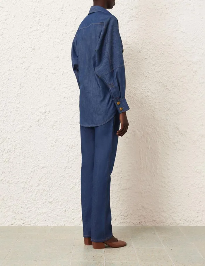 Zimmermann Clothing Slim Straight Jean Railway Blue 8211 Women