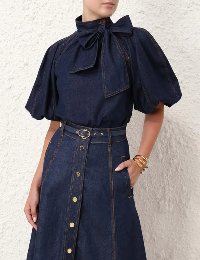 Zimmermann Clothing Tie Neck Blouse Ink 8211 Women