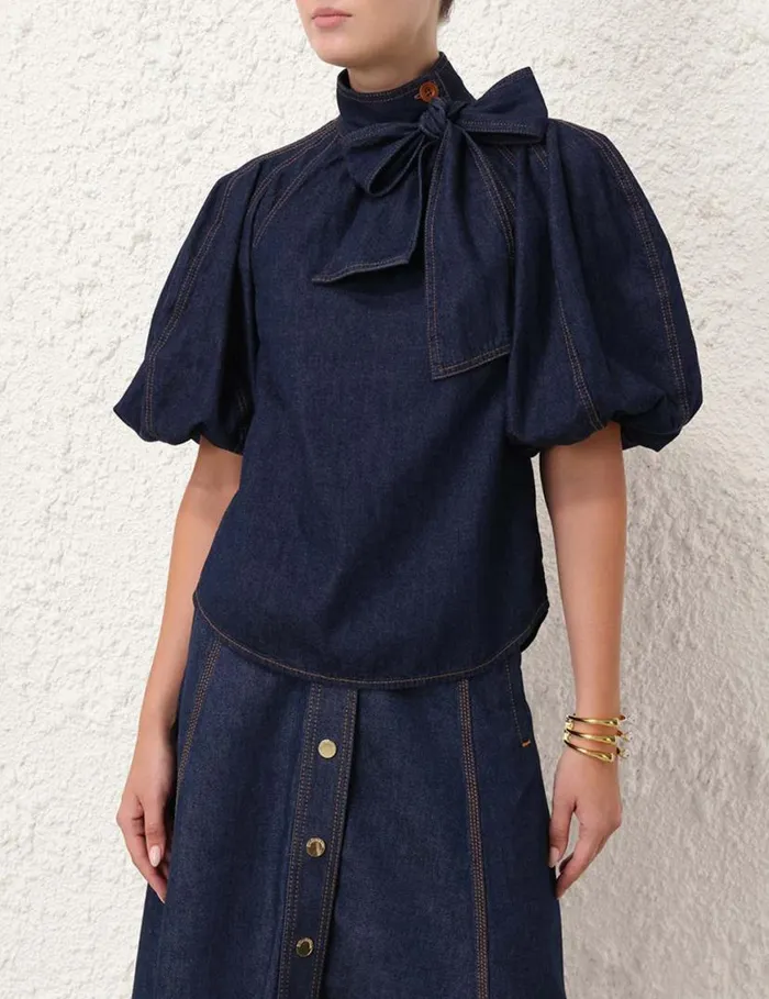 Zimmermann Clothing Tie Neck Blouse Ink 8211 Women