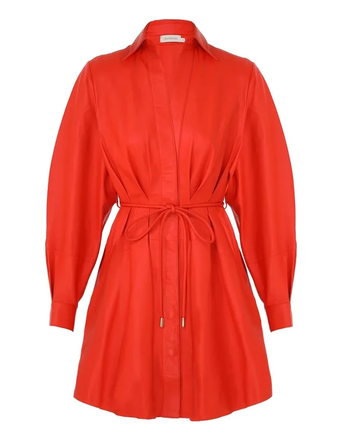 Zimmermann Clothing Tranquillity Leather Dress Tomato 8211 Women