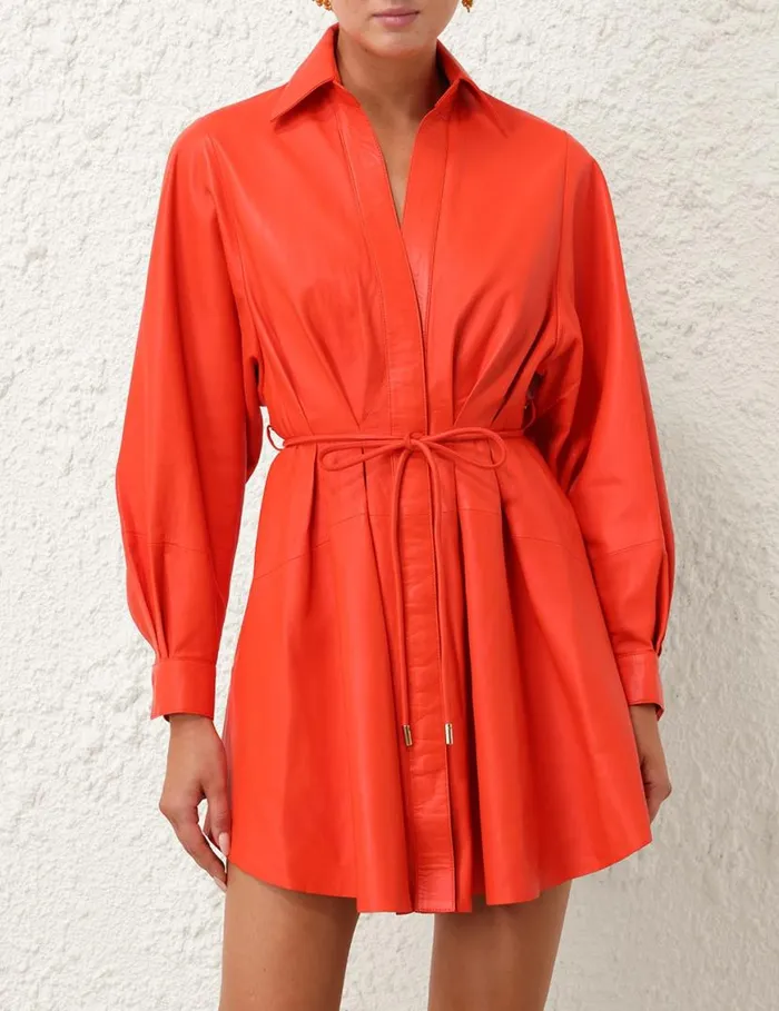 Zimmermann Clothing Tranquillity Leather Dress Tomato 8211 Women