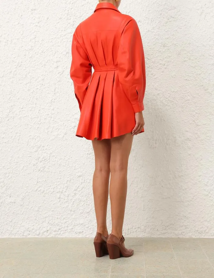 Zimmermann Clothing Tranquillity Leather Dress Tomato 8211 Women