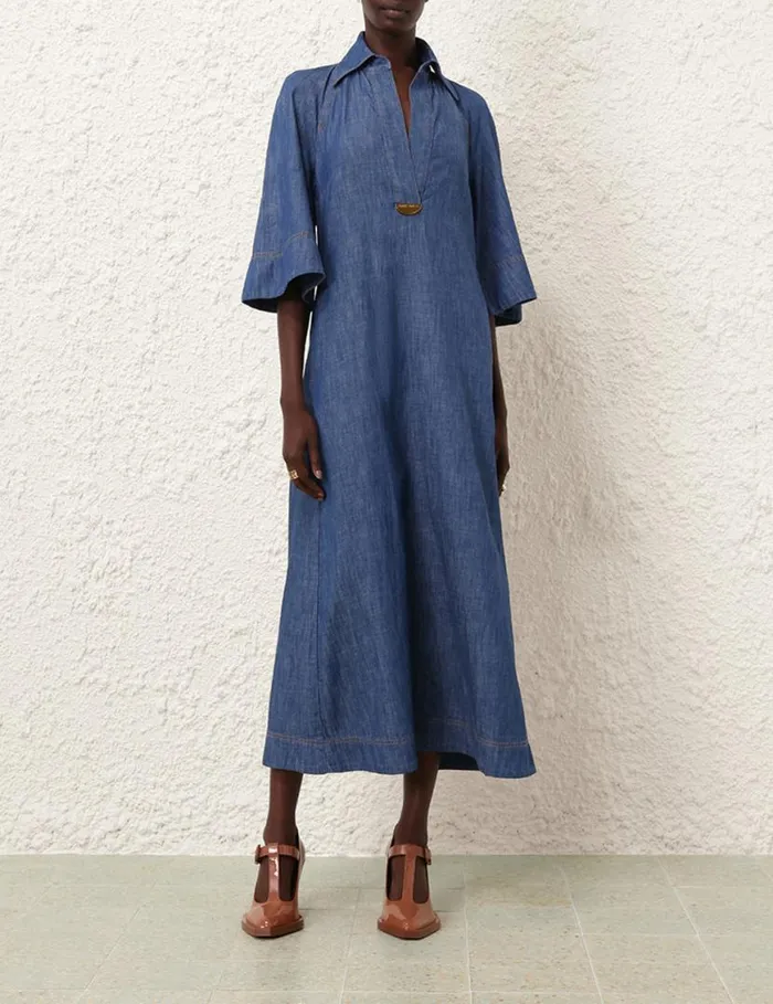Zimmermann Denim Denim Midi Dress Railway Blue 8211 Women