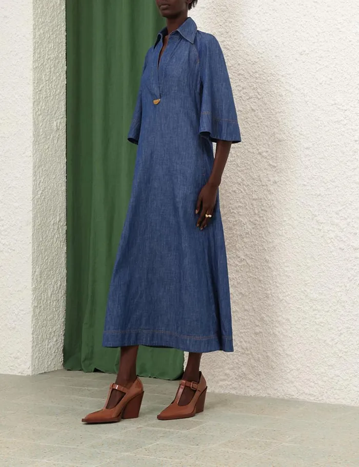 Zimmermann Denim Denim Midi Dress Railway Blue 8211 Women