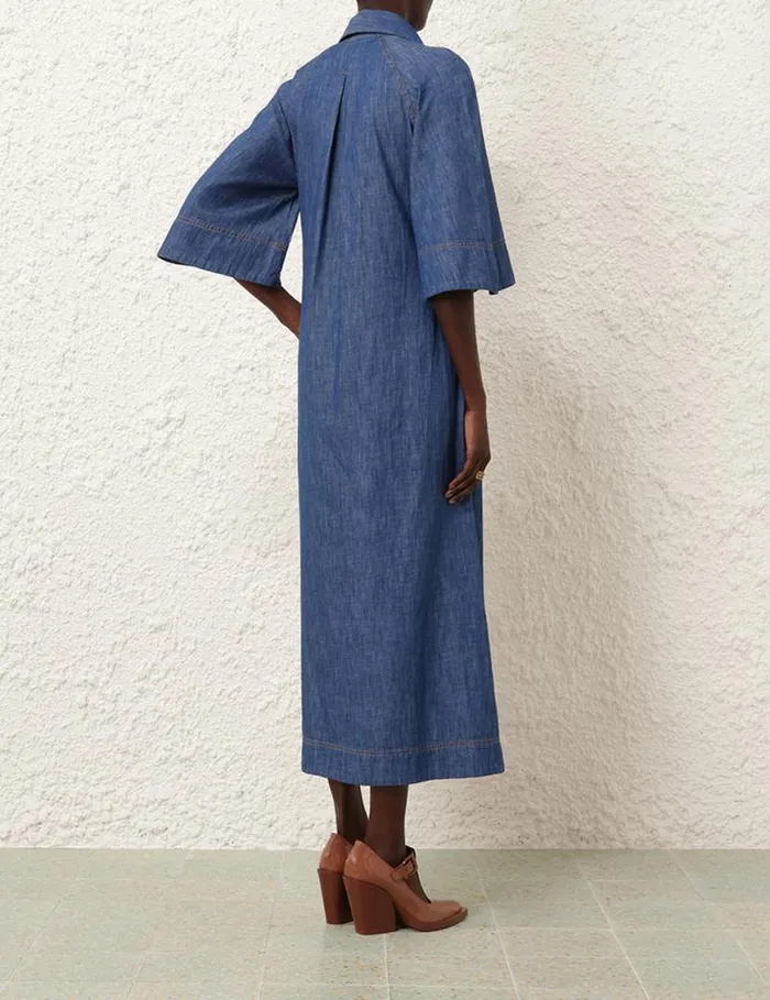 Zimmermann Denim Denim Midi Dress Railway Blue 8211 Women