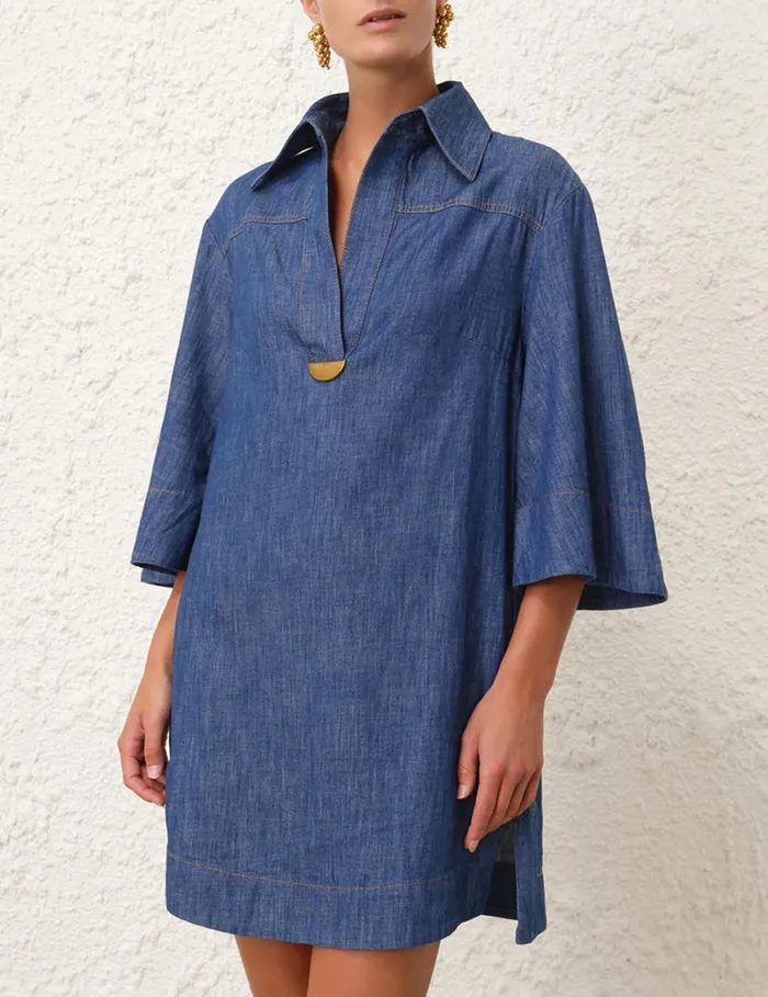 Zimmermann Denim Denim Tunic Dress Railway Blue 8211 Women