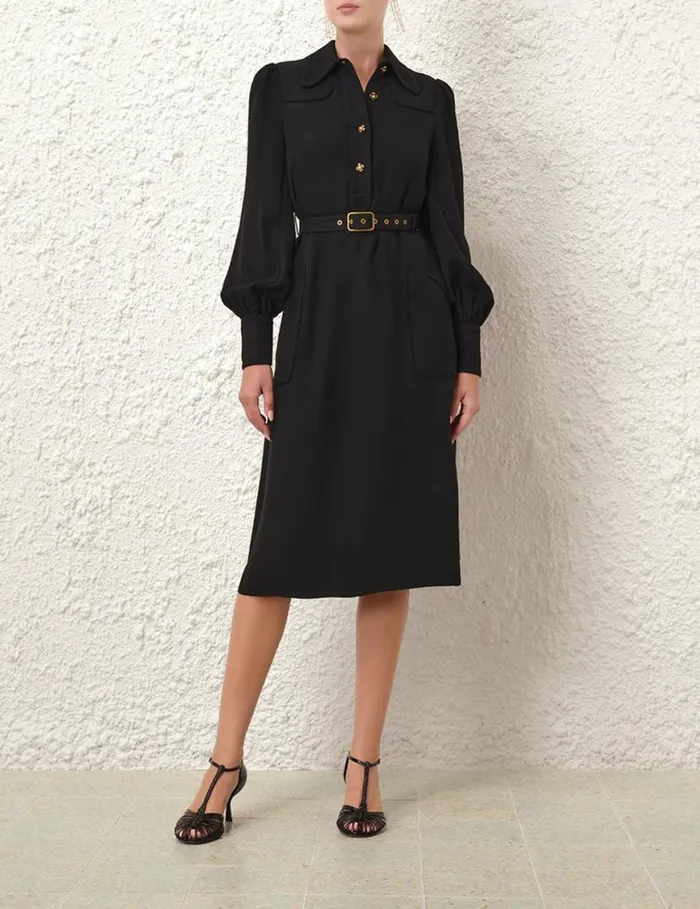 Zimmermann Dresses Collared Swing Midi Dress Black 8211 Women