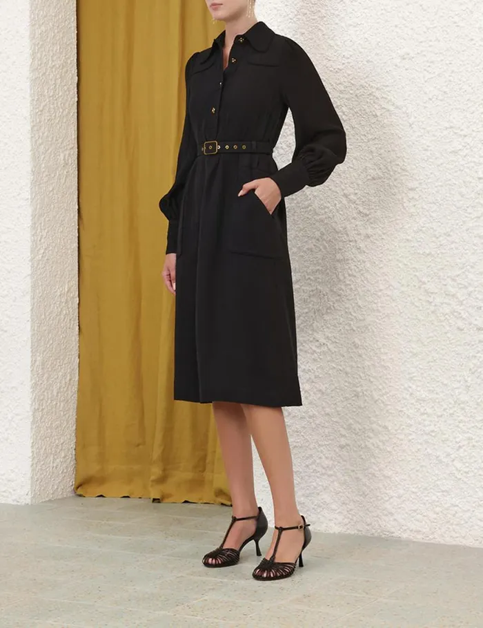 Zimmermann Dresses Collared Swing Midi Dress Black 8211 Women