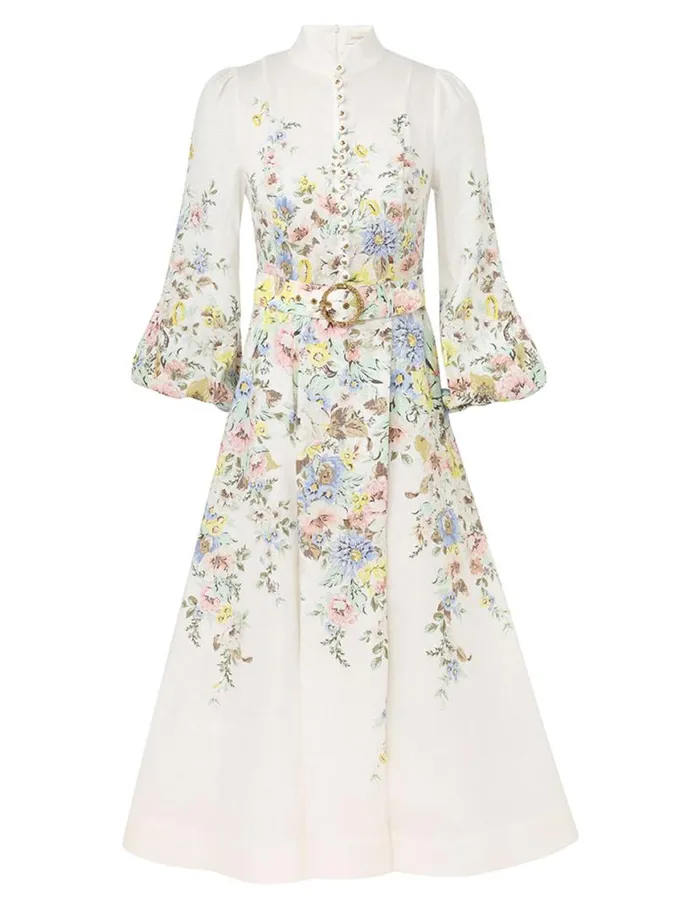 Zimmermann Dresses Matchmaker Buttoned Midi Dress Creamblue Floral 8211 Women
