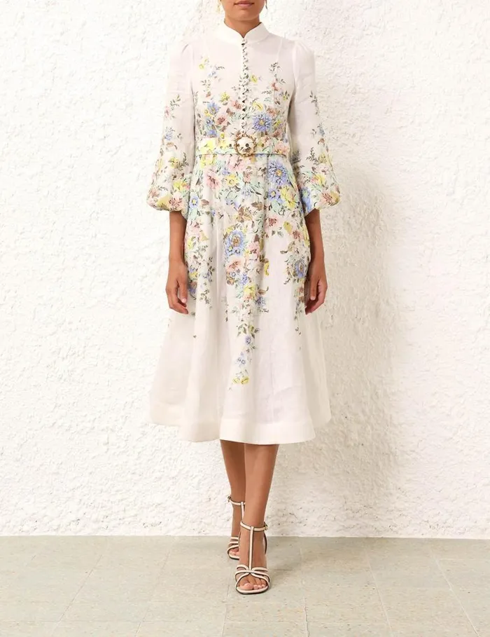 Zimmermann Dresses Matchmaker Buttoned Midi Dress Creamblue Floral 8211 Women