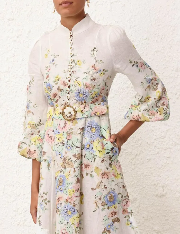 Zimmermann Dresses Matchmaker Buttoned Midi Dress Creamblue Floral 8211 Women