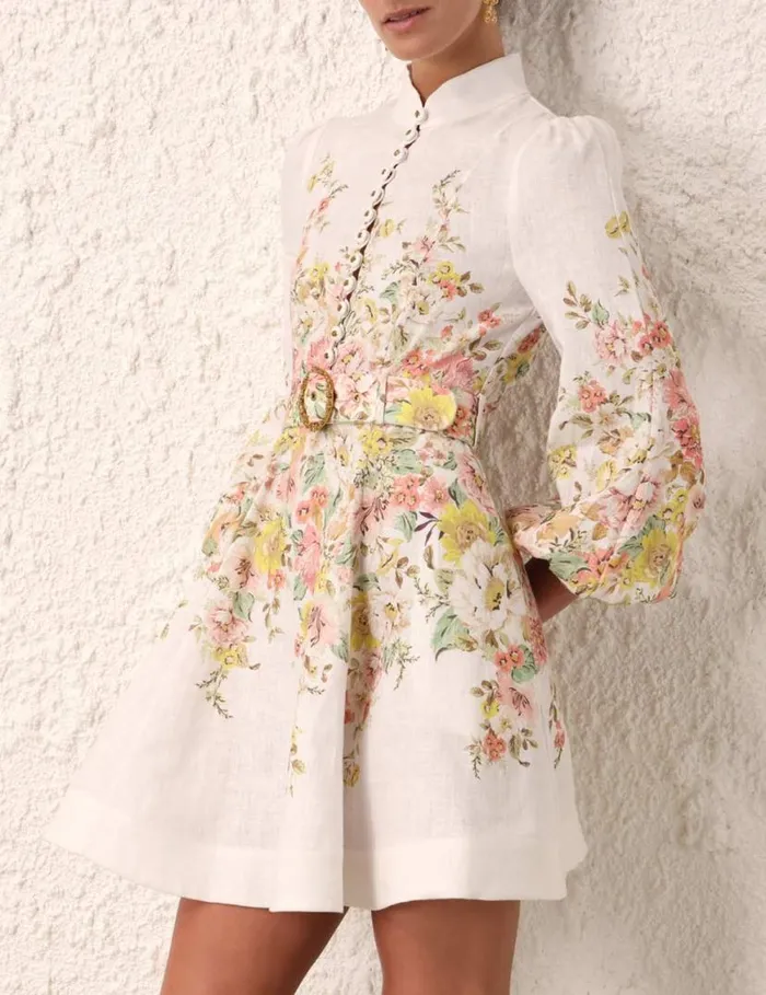 Zimmermann Dresses Matchmaker Buttoned Mini Dress Ivorycoral Floral 8211 Women