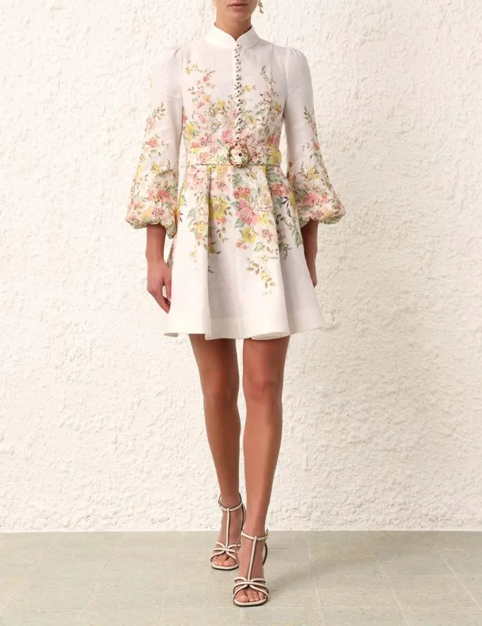 Zimmermann Dresses Matchmaker Buttoned Mini Dress Ivorycoral Floral 8211 Women