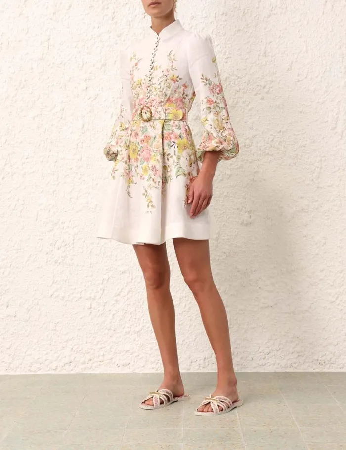 Zimmermann Dresses Matchmaker Buttoned Mini Dress Ivorycoral Floral 8211 Women