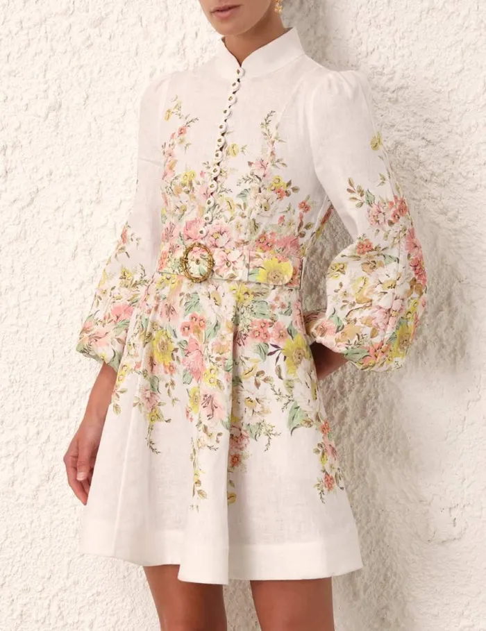 Zimmermann Dresses Matchmaker Buttoned Mini Dress Ivorycoral Floral 8211 Women