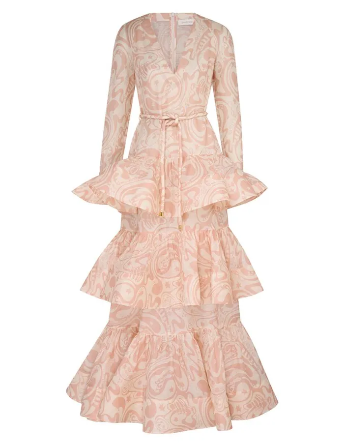Zimmermann Dresses Matchmaker V Neck Gown Pinkcream Abstract Musical 8211 Women