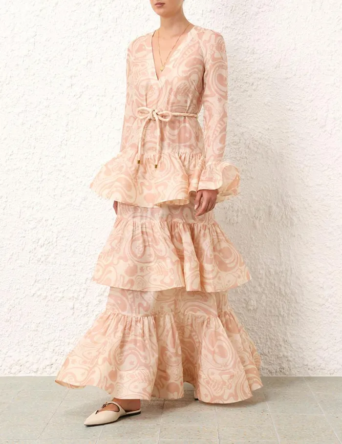 Zimmermann Dresses Matchmaker V Neck Gown Pinkcream Abstract Musical 8211 Women
