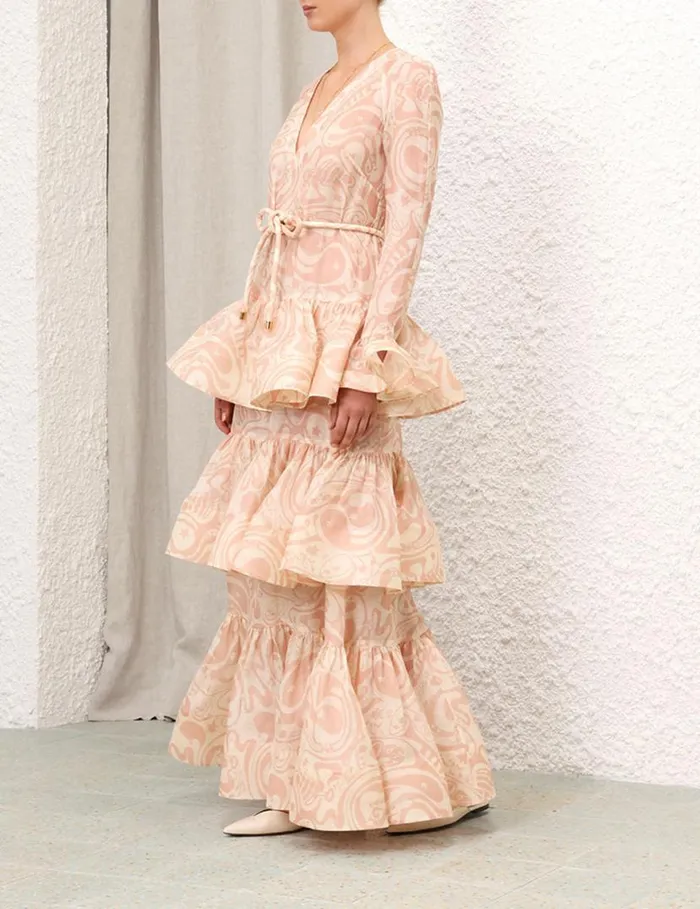 Zimmermann Dresses Matchmaker V Neck Gown Pinkcream Abstract Musical 8211 Women