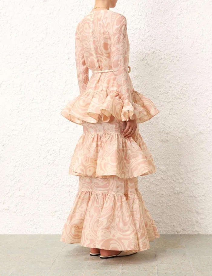 Zimmermann Dresses Matchmaker V Neck Gown Pinkcream Abstract Musical 8211 Women