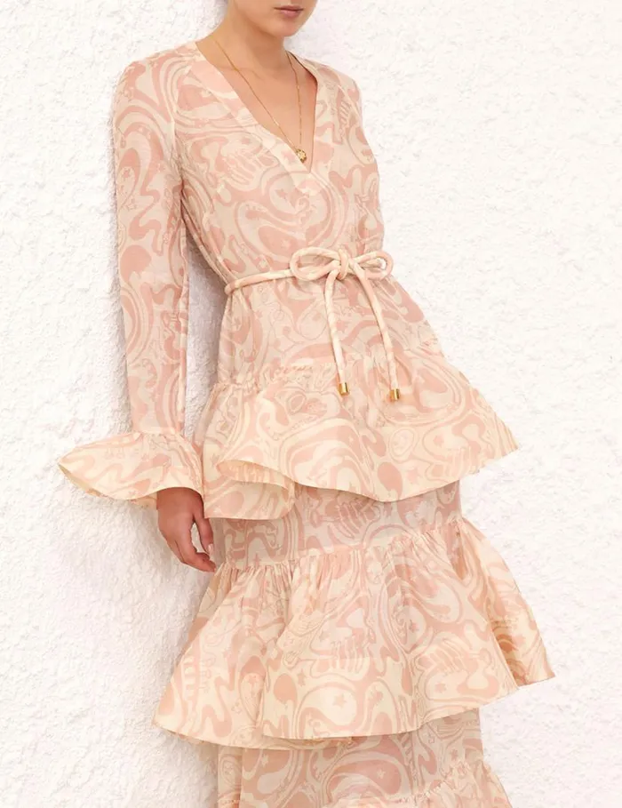 Zimmermann Dresses Matchmaker V Neck Gown Pinkcream Abstract Musical 8211 Women