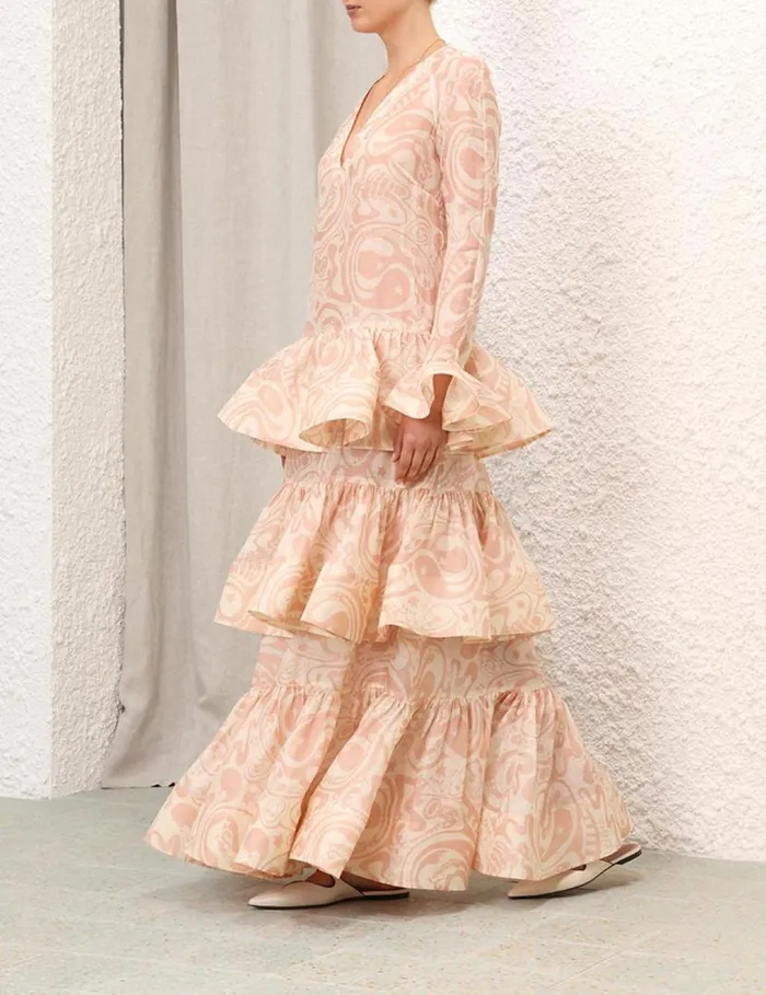 Zimmermann Dresses Matchmaker V Neck Gown Pinkcream Abstract Musical 8211 Women