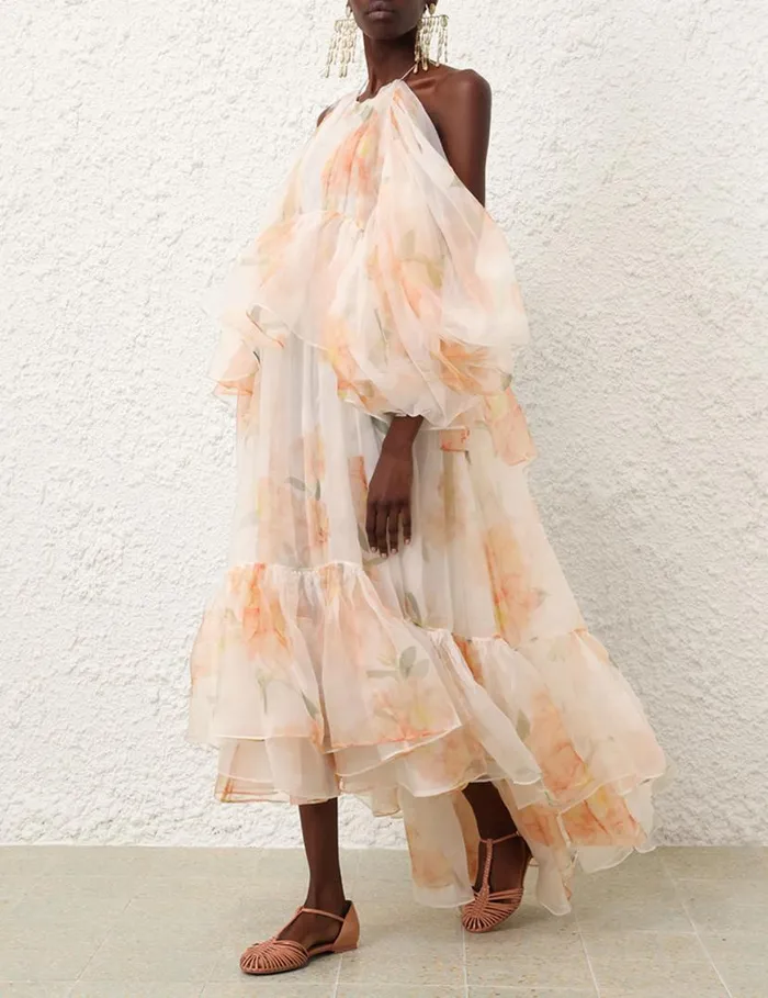 Zimmermann Dresses Natura Gathered Midi Dress Ivory Camellia 8211 Women