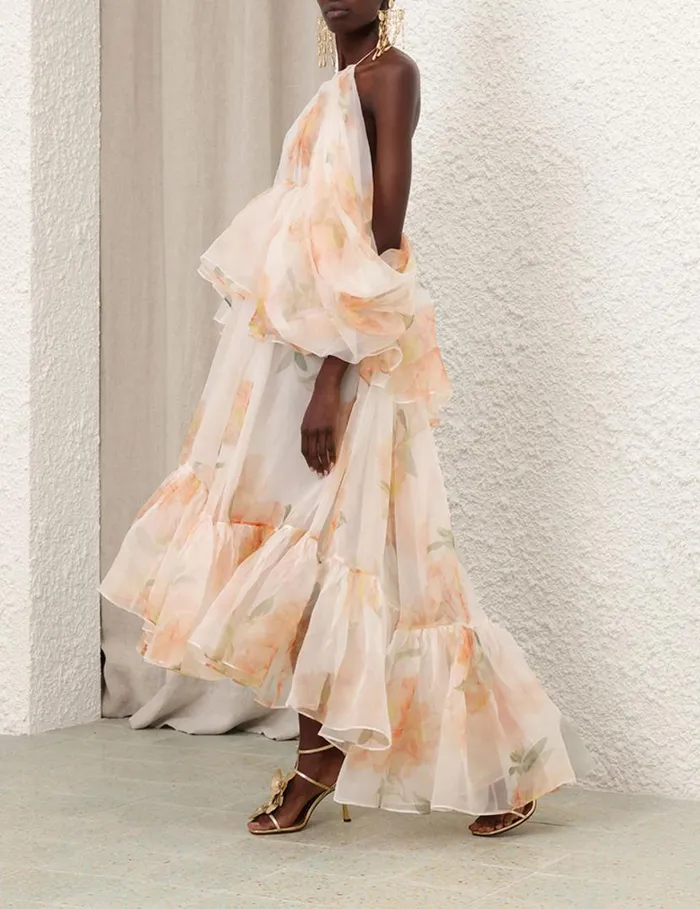 Zimmermann Dresses Natura Gathered Midi Dress Ivory Camellia 8211 Women