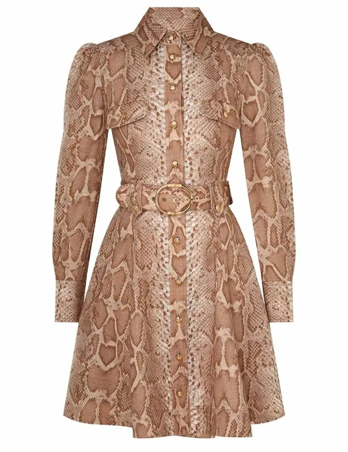 Zimmermann Dresses Natura Shirt Mini Dress Tan Snake 8211 Women