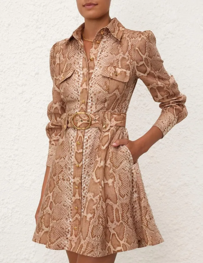 Zimmermann Dresses Natura Shirt Mini Dress Tan Snake 8211 Women