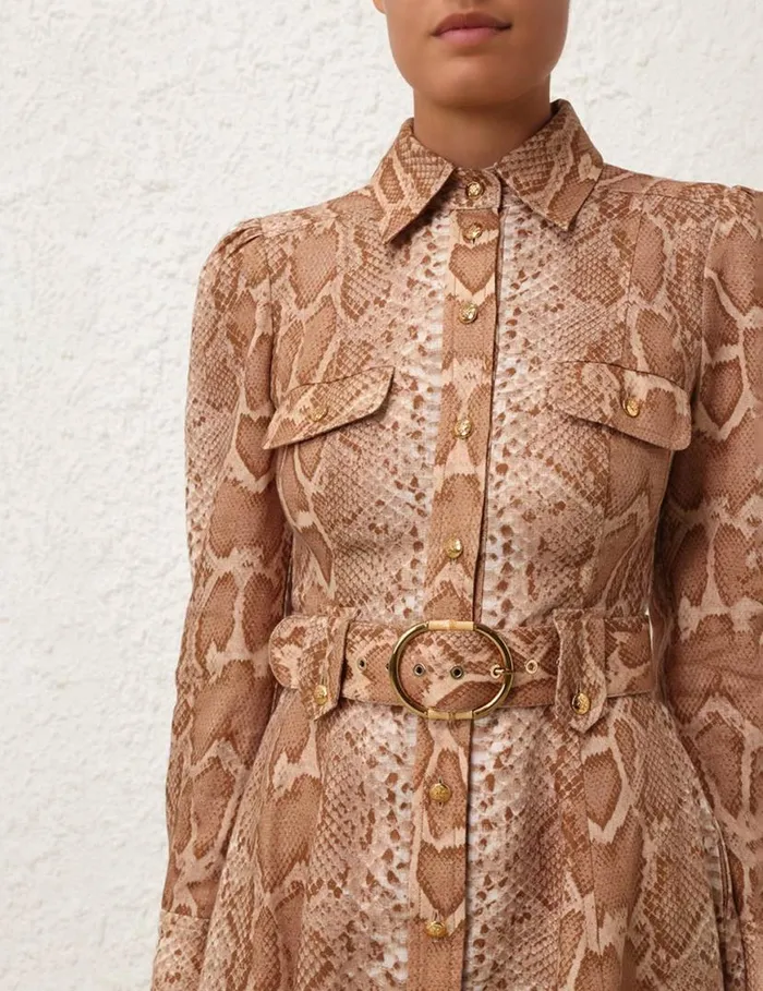 Zimmermann Dresses Natura Shirt Mini Dress Tan Snake 8211 Women