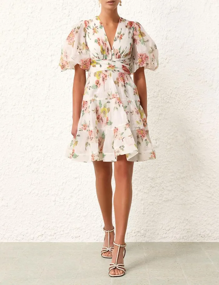 Zimmermann Dresses Pleated Mini Dress Coral Floral 8211 Women