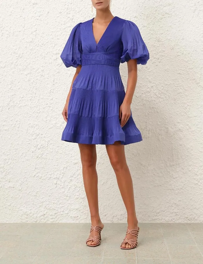 Zimmermann Dresses Pleated Mini Dress Lapis 8211 Women