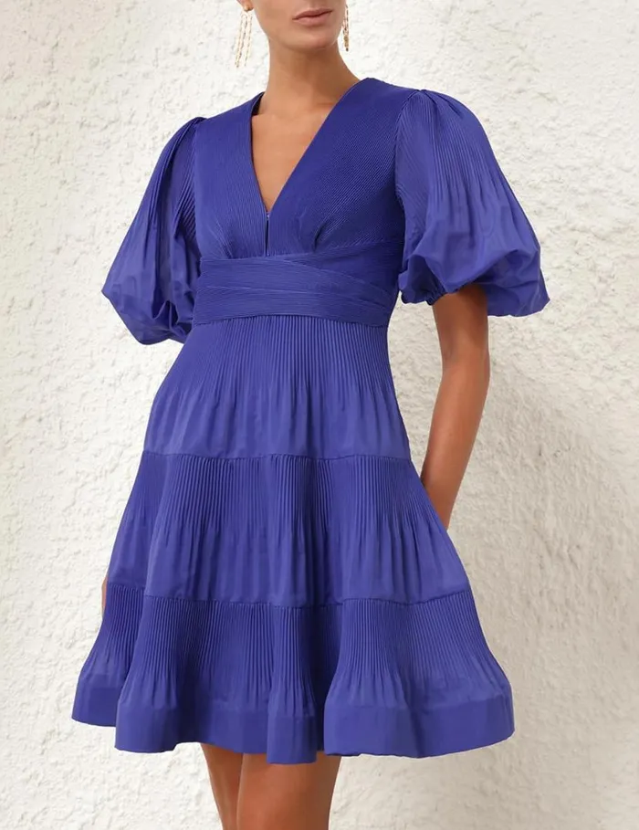 Zimmermann Dresses Pleated Mini Dress Lapis 8211 Women