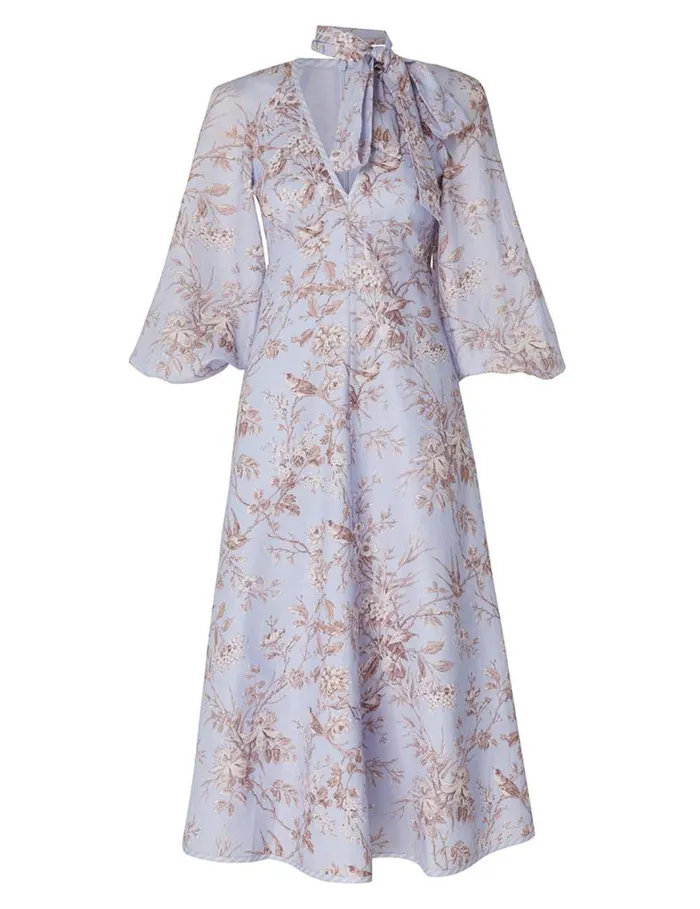 Zimmermann Dresses Tie Neck Midi Dress Blue Mockingbird 8211 Women